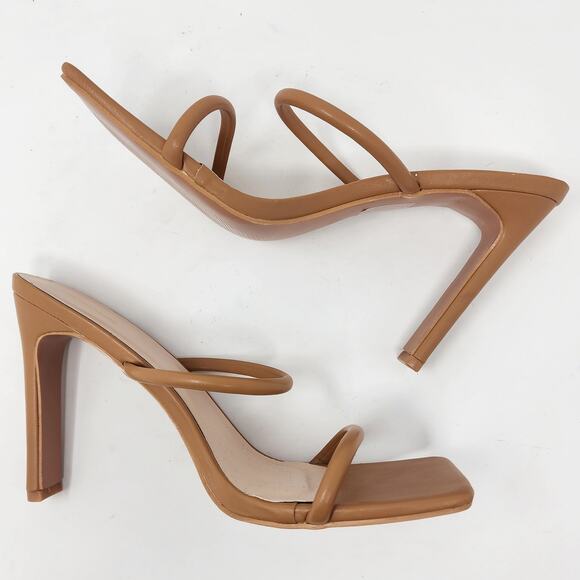 PRETTYLITTLETHING Heels Women 7 Tan Extreme Square Toe Tan Twin Strap Sandal - Picture 6 of 9